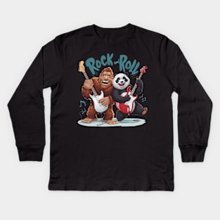 Rock And Roll BigFoot And Panda Jam Session Kids Long Sleeve T-Shirt